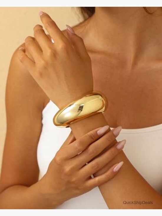 14K Gold Plated Hinged Arm Cuff Bangle Bracelet for Women - Picture 3 of 7